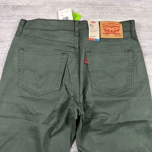 Levi's 511 Slim Fit All Seasons Tech Men's 34x32 Stretch Green Pants New - Picture 8 of 8